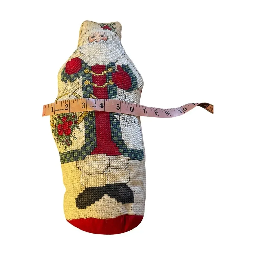 Vintage Needlepoint Christmas Holiday Santa Claus Stand up Pillow/Doorstop